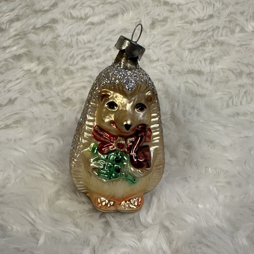 Christopher Radko Glass Ornament Hedgehog Pipe Vintage Christmas Decor